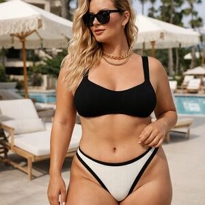 L*Space Jess Top & Foley Bitsy Bottom Bikini Set XL NWT Black Ivory Textured